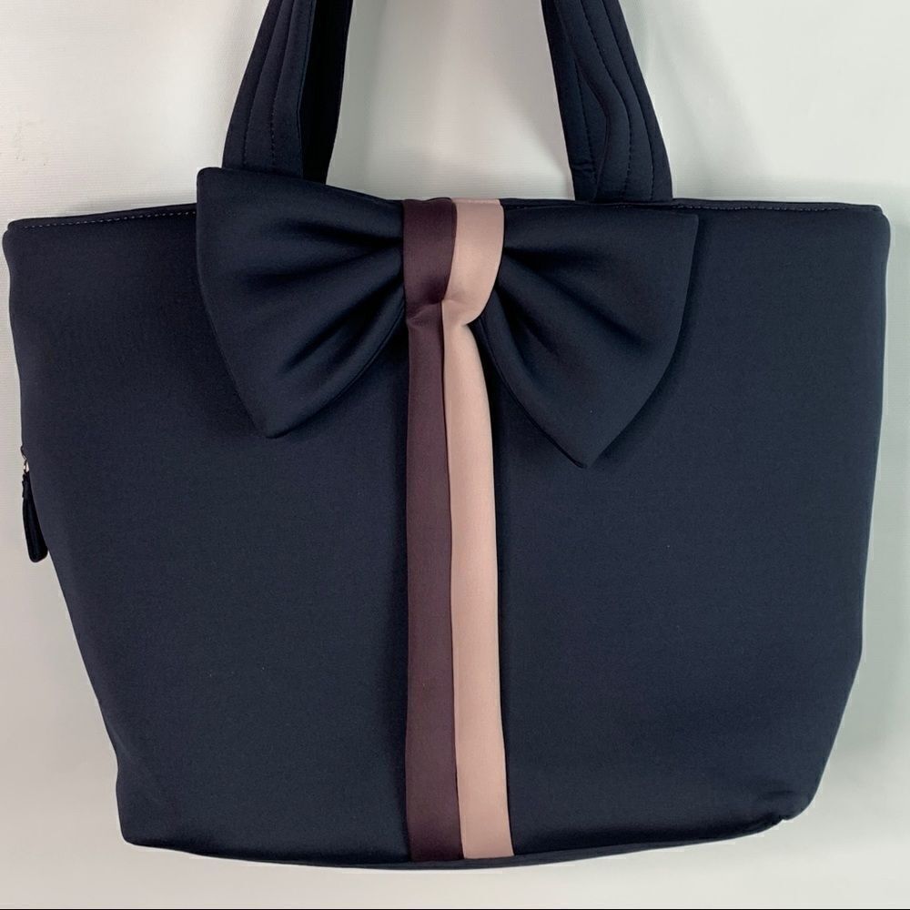 Stella & Dot Navy Blue Bow Front Nylon Tote Bag purse organizer designer - Picture 3 of 11